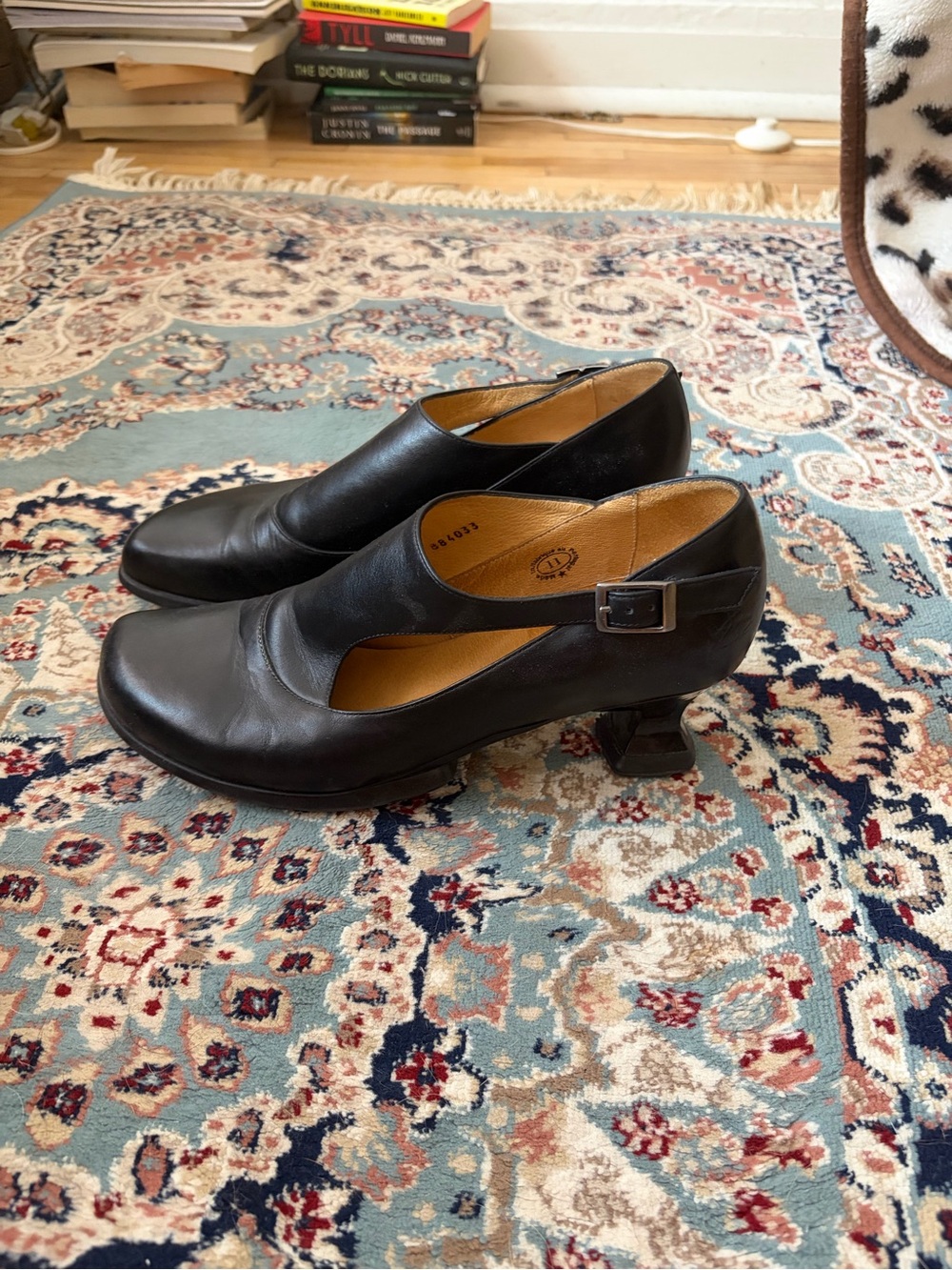 John Fluevog Mary Jane Black Leather Cutout Heels Size 11